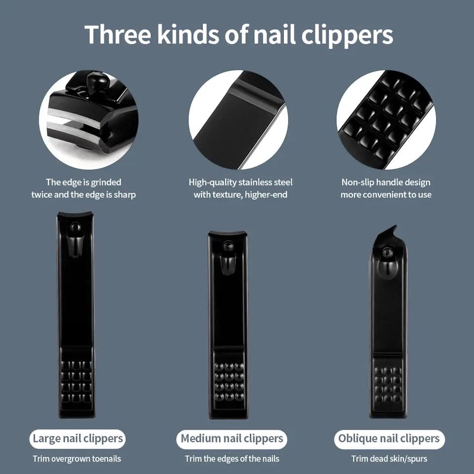 Set Of 18 Classic Black Nail Clipper, Hand Feet Facial Accessories, Stainless Steel Pedicure Kit, Nippers Trimmer Care Tool With Travel Case Kit, Household Pedicure Kit Set Of 18 Classic Black Nail Clipper, Hand Feet Facial Accessories, Stainless Steel Pedicure Kit, Nippers Trimmer Care Tool With Travel Case Kit, Household Pedicure Kit